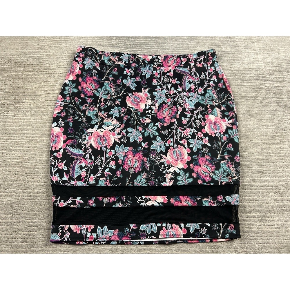 Boutique Skirt Womens 3X Black Boho Floral Pull On Midi Elastic Waist Stretch